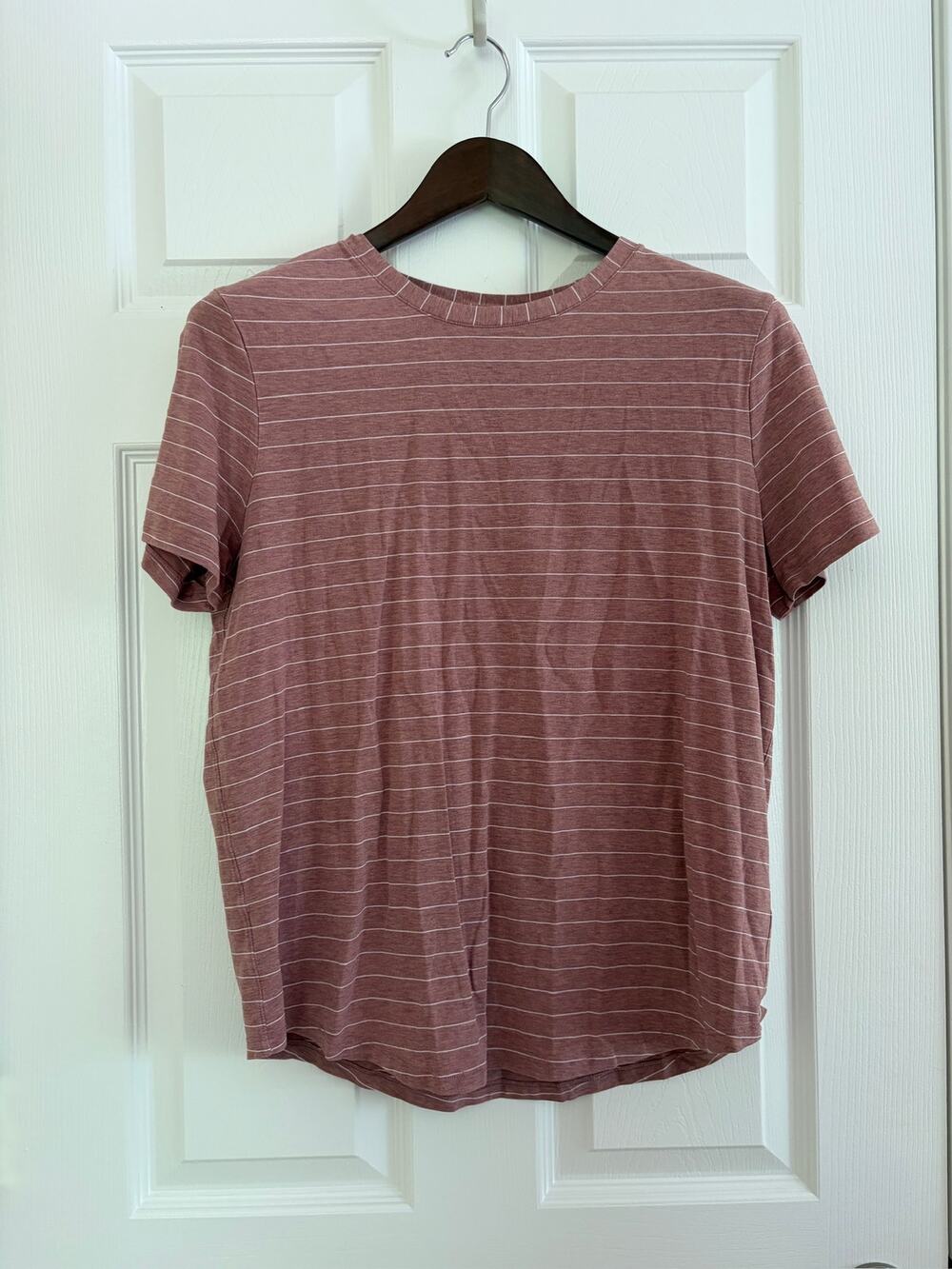 Lululemon Love Crew SS Tee Heathered Spiced Chai Stripe Pink